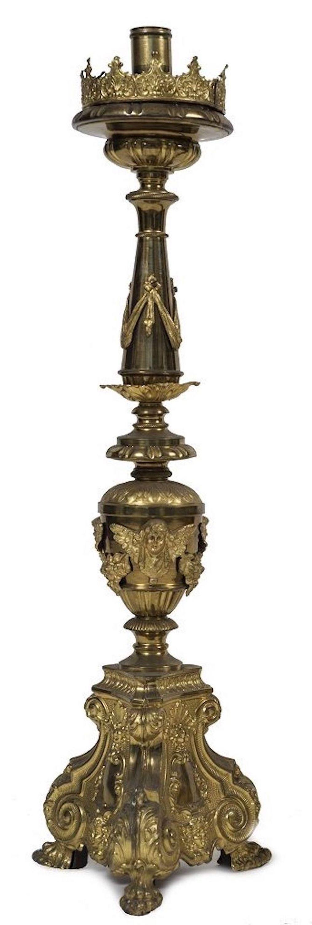 Brass Vintage Pair of Candlesticks, Italian Baroque Style, 18th Century