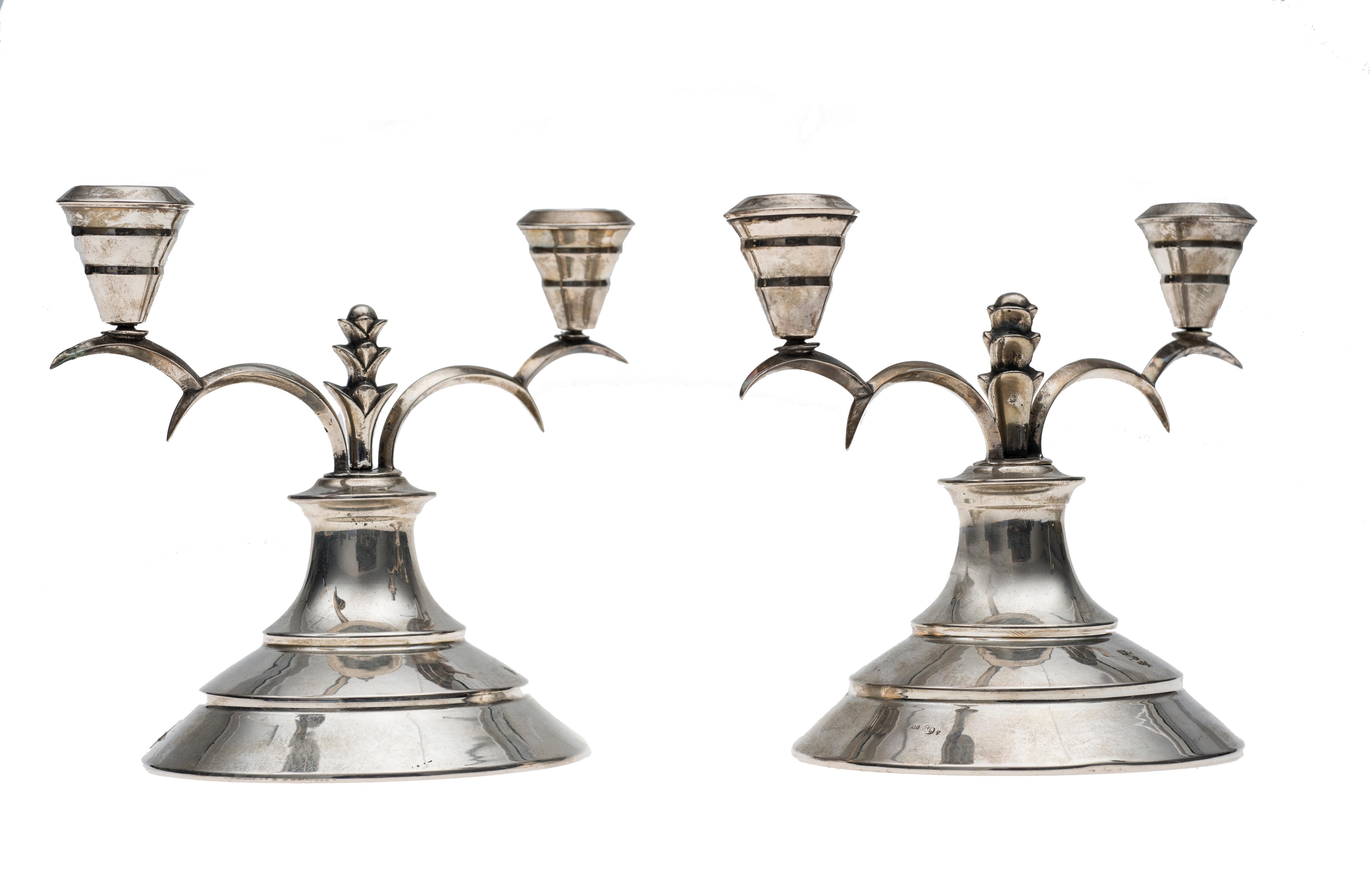 20th Century Vintage Pair of Decorative Candleholders, Italian Manufacture, Early 1900 For Sale