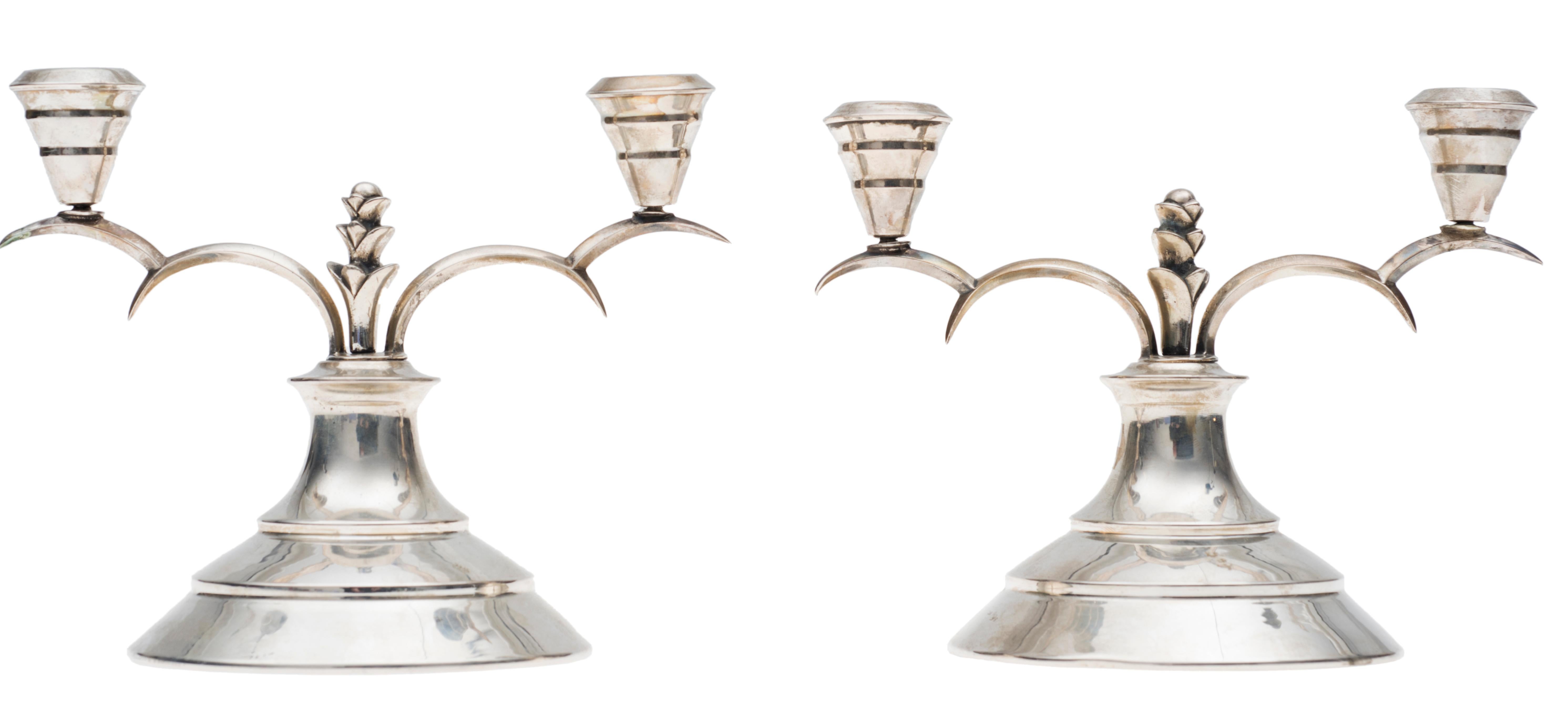 Sterling Silver Vintage Pair of Decorative Candleholders, Italian Manufacture, Early 1900 For Sale