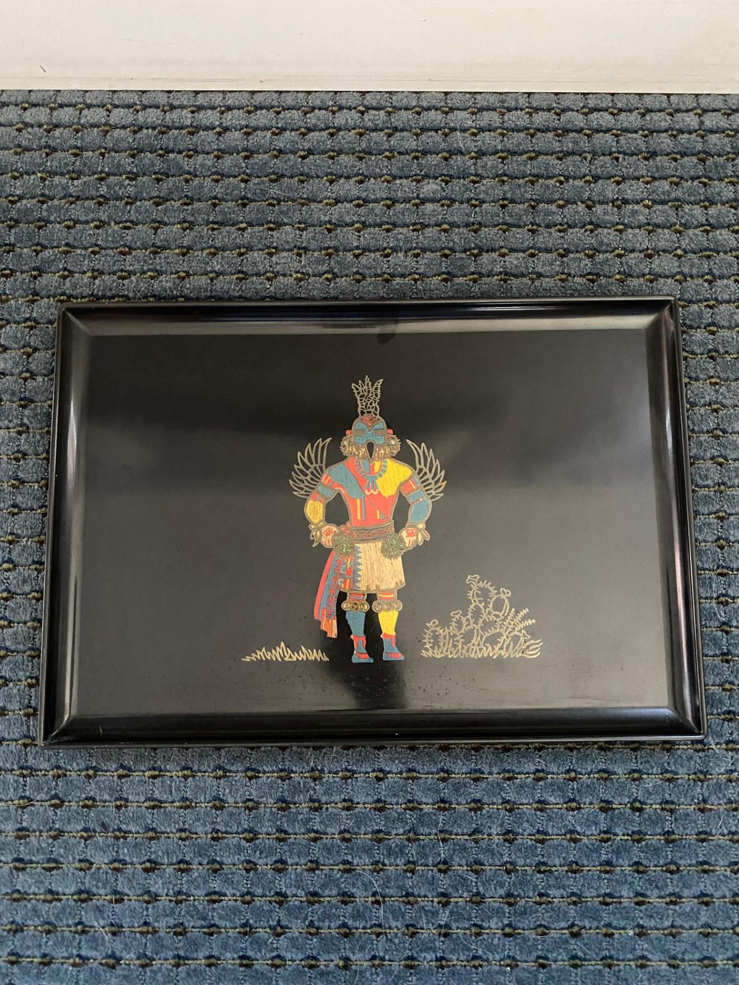 Hand-Crafted Vintage Couroc Kachina Tray For Sale