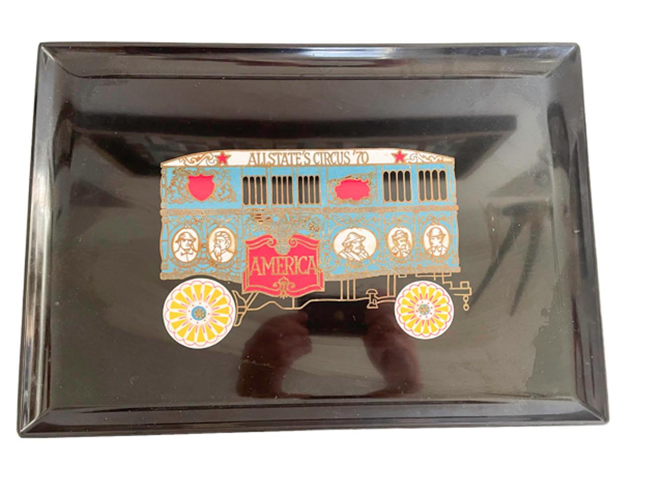 Mid-Century Modern Vintage Couroc Phenolic Resin Serving Tray with Circus Train Inlay For Sale