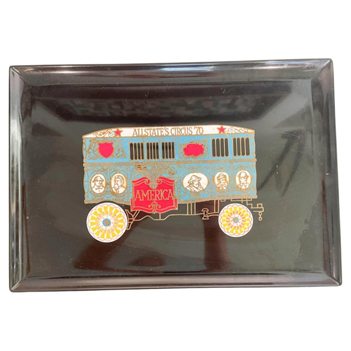 Vintage Couroc Phenolic Resin Serving Tray with Circus Train Inlay