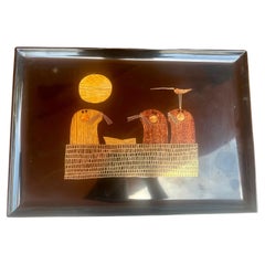 Vintage Couroc Phenolic Resin Serving Tray with Inlaid Wood and Seals