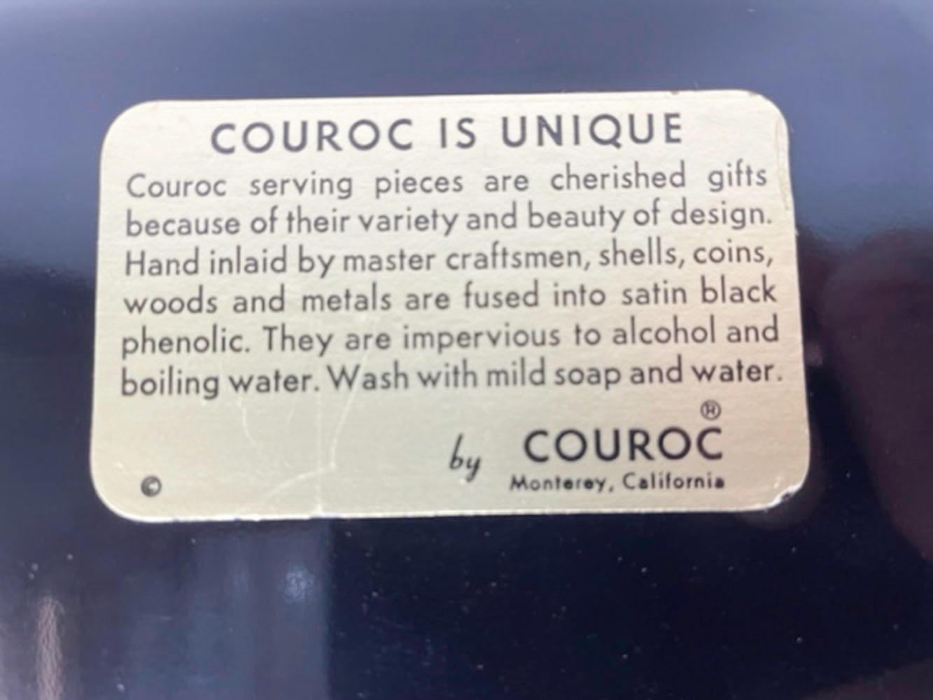American Vintage Couroc Phenolic Resin Tray with Inlaid Wood, Resin and Brass Bartender