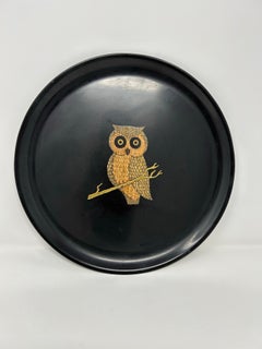 Vintage Couroc Phenolic Serving Tray with Raised Owl Decoration