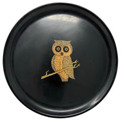 Vintage Couroc Phenolic Serving Tray with Raised Owl Decoration