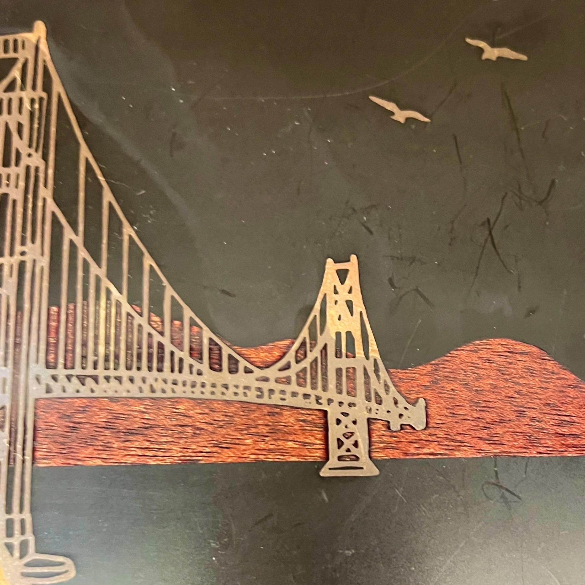 Mid-Century Modern Vintage Couroc San Francisco Golden Gate Bridge Tray