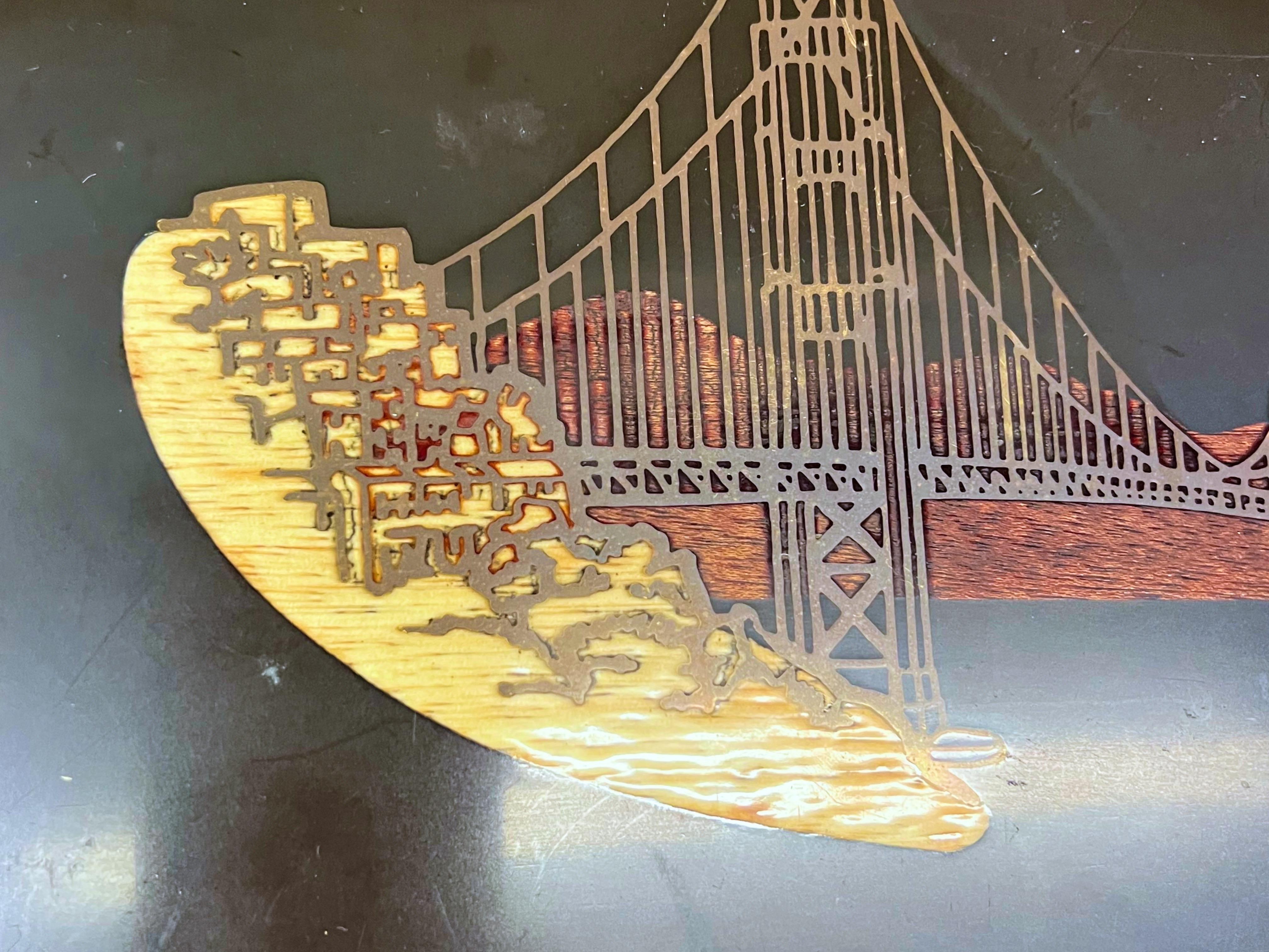 20th Century Vintage Couroc San Francisco Golden Gate Bridge Tray