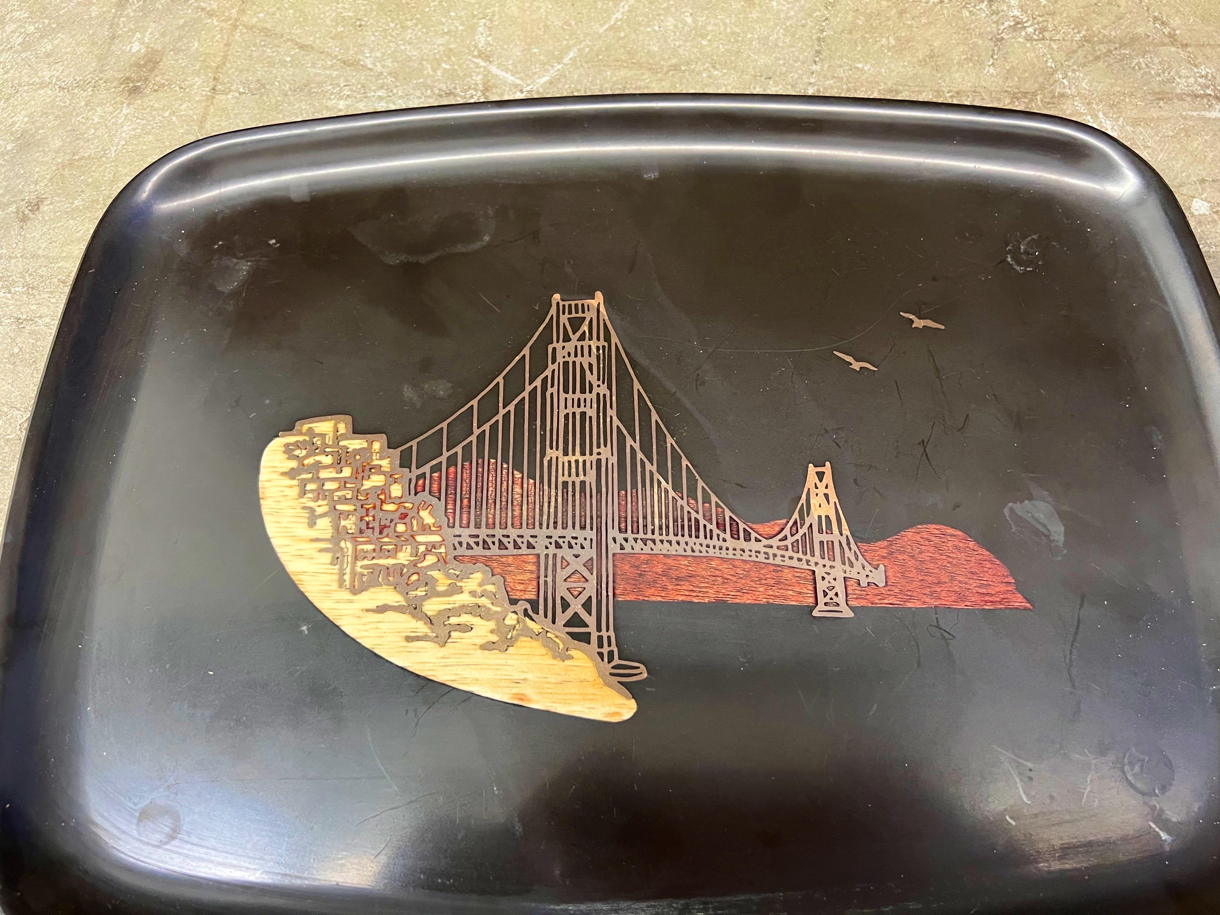 Vintage Couroc San Francisco Golden Gate Bridge Tray 1