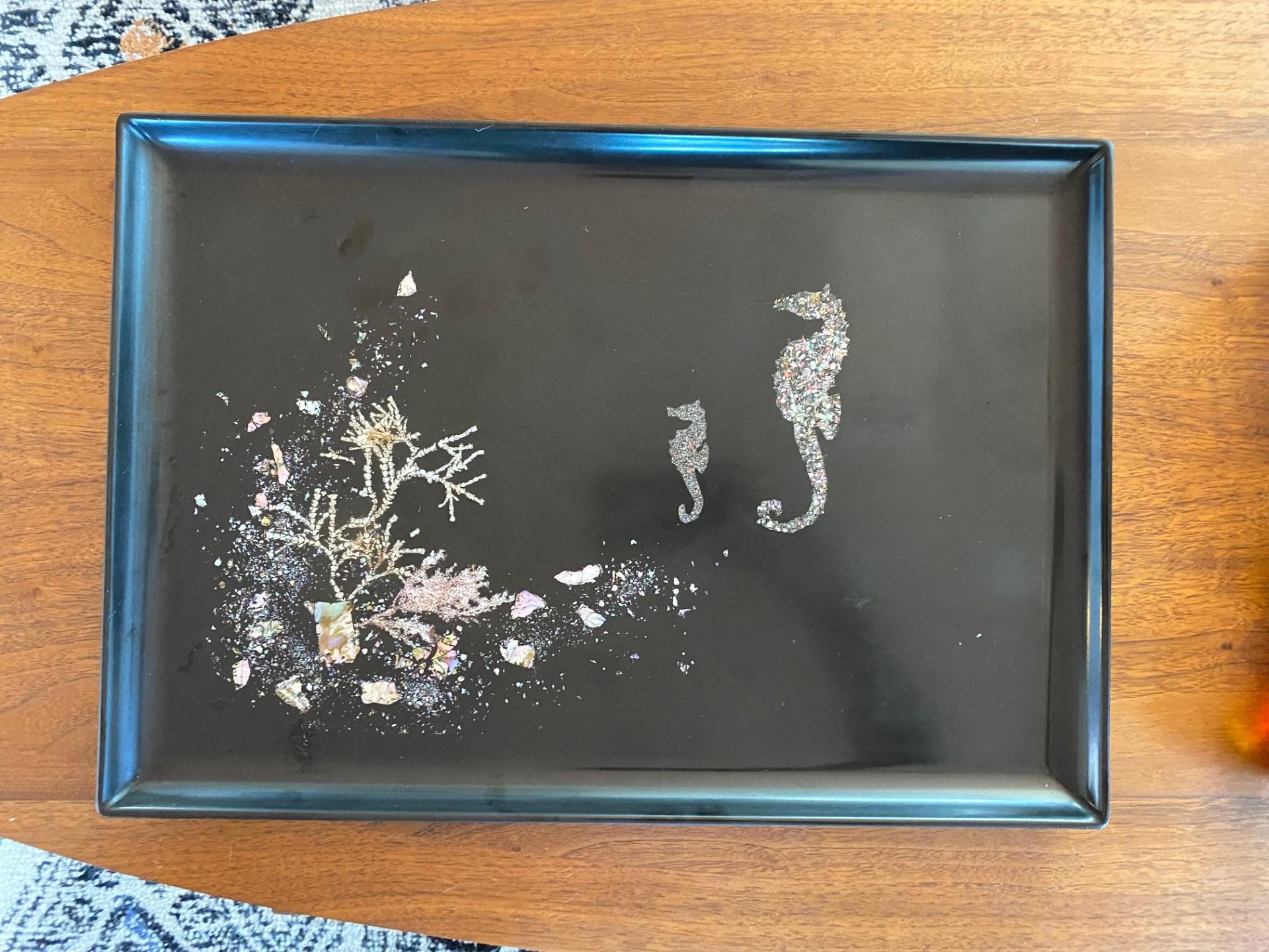 Hand-Crafted Vintage Couroc Seahorse Tray For Sale