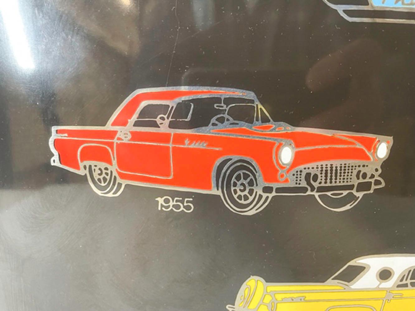 American Vintage Couroc Serving Tray Featuring 1955, '56 & '57 Ford Thunderbirds