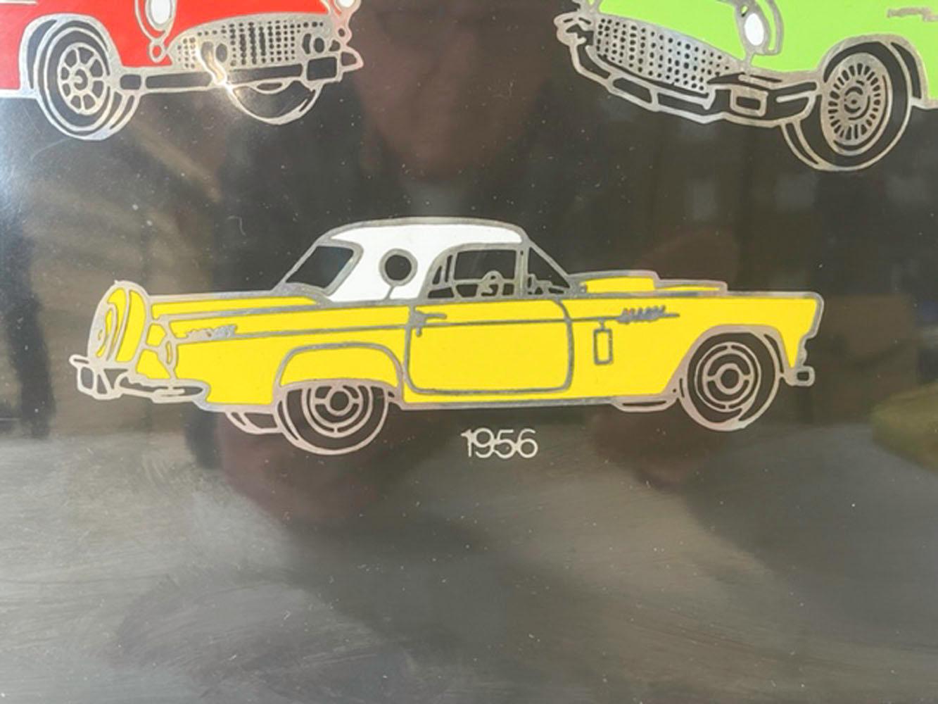 Vintage Couroc Serving Tray Featuring 1955, '56 & '57 Ford Thunderbirds In Good Condition In Nantucket, MA