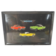 Plateau de service vintage Couroc avec Thunderbirds de Ford des années 1955, 1955 et 1957