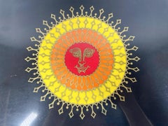 Vintage Couroc Serving Tray, W/ Red, Orange & Yellow Resin and Brass Inlaid Sun