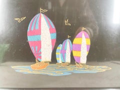 Vintage Couroc Serving Tray with Brightly Colored Mosaic Sailboats