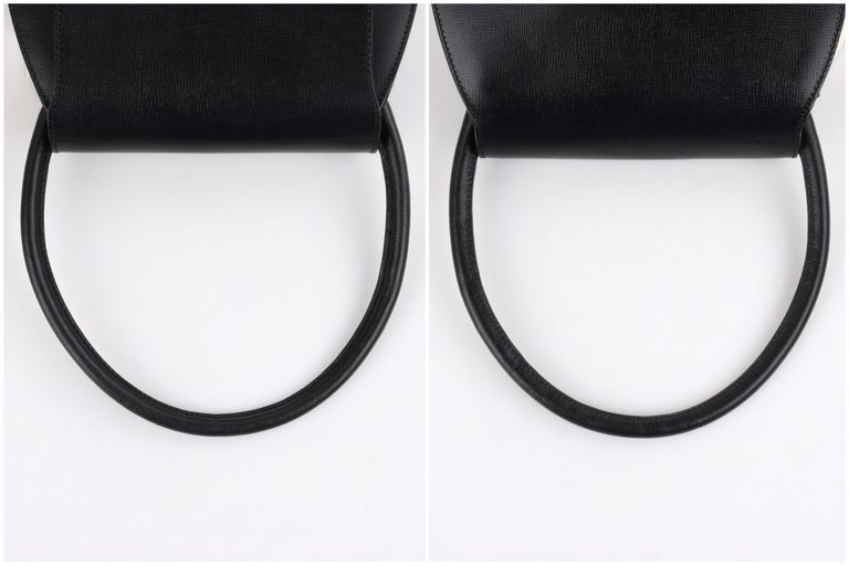 Vintage COURREGES Black Pebble Leather Structured AC Logo Handbag Purse  NOS