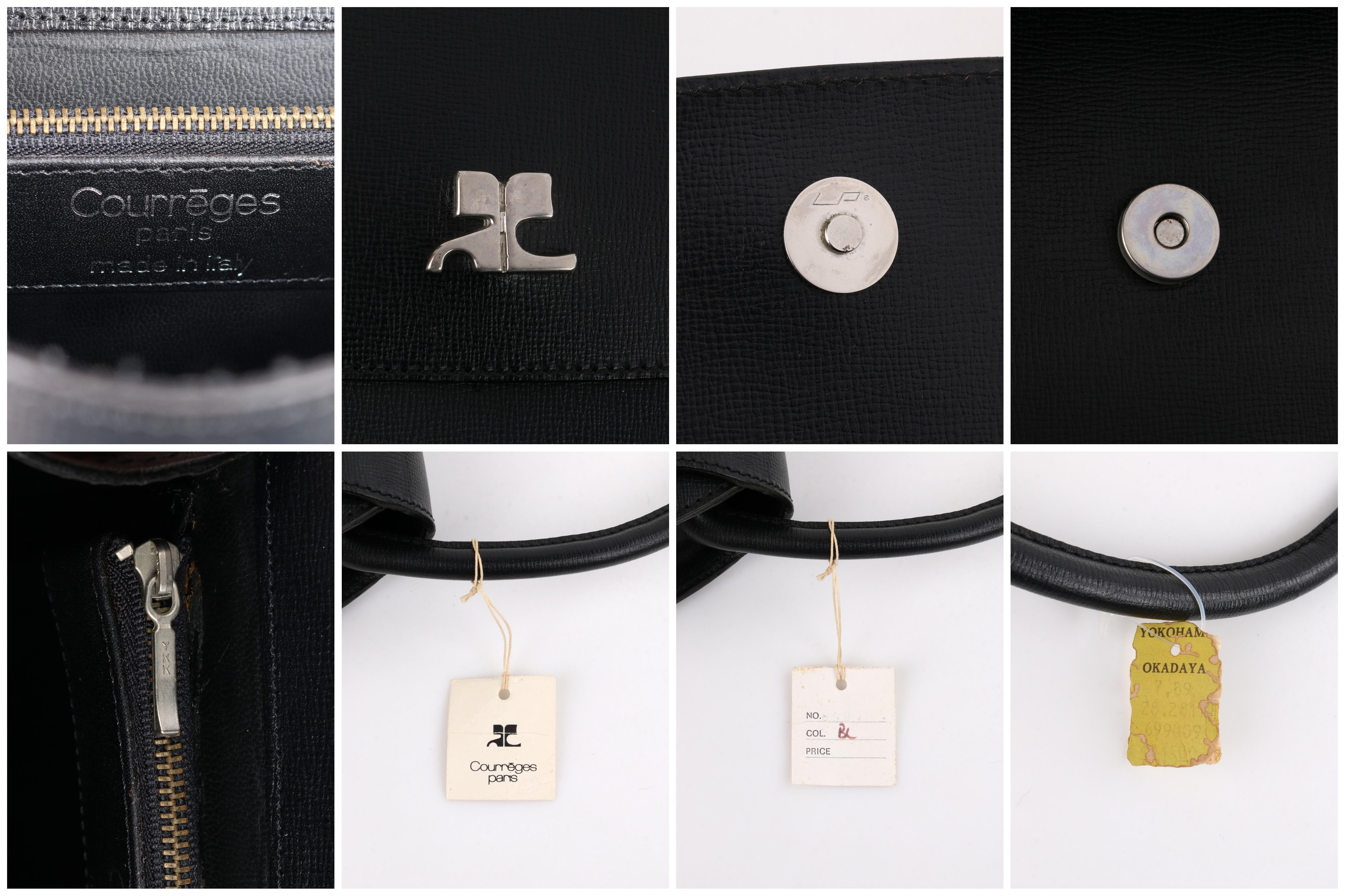 Vintage COURREGES Black Pebble Leather Structured 