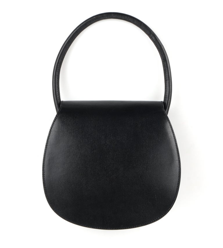 Vintage COURREGES Black Pebble Leather Structured AC Logo Handbag Purse  NOS For Sale at 1stDibs