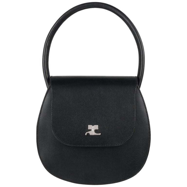 Vintage COURREGES Black Pebble Leather Structured "AC" Logo Handbag Purse  NOS For Sale at 1stDibs