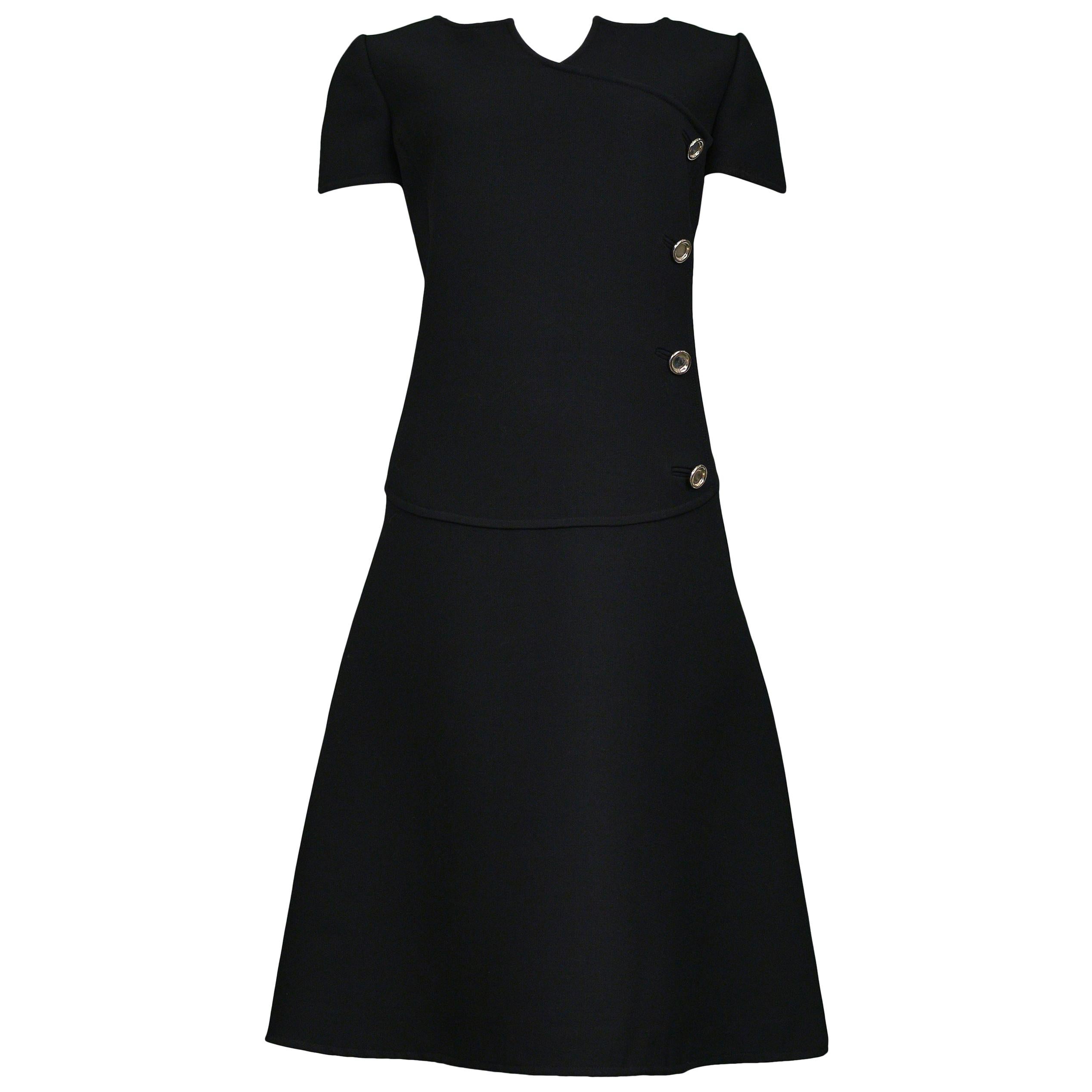 Vintage Courreges Black Wool Mod Day Dress For Sale