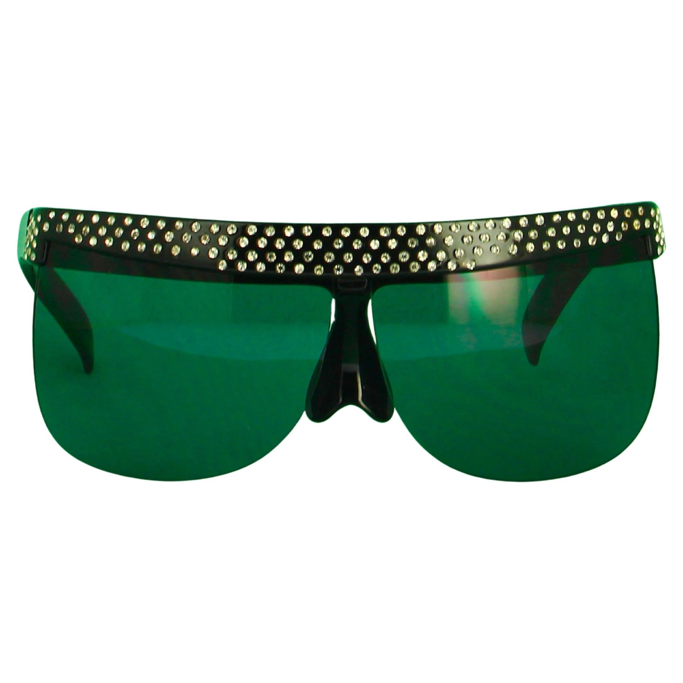 Vintage Courrèges 2000s Oversized Rhinestone Mask Sunglasses For Sale