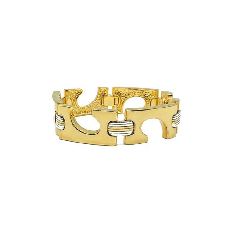Vintage Courreges Gold & Silver Two Tone Logo Bracelet 1980 Bon état à Wilmslow, GB