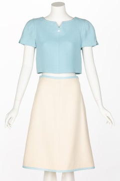 Vintage Courreges Paris Baby Blue Creme Cropped Top and Skirt Set