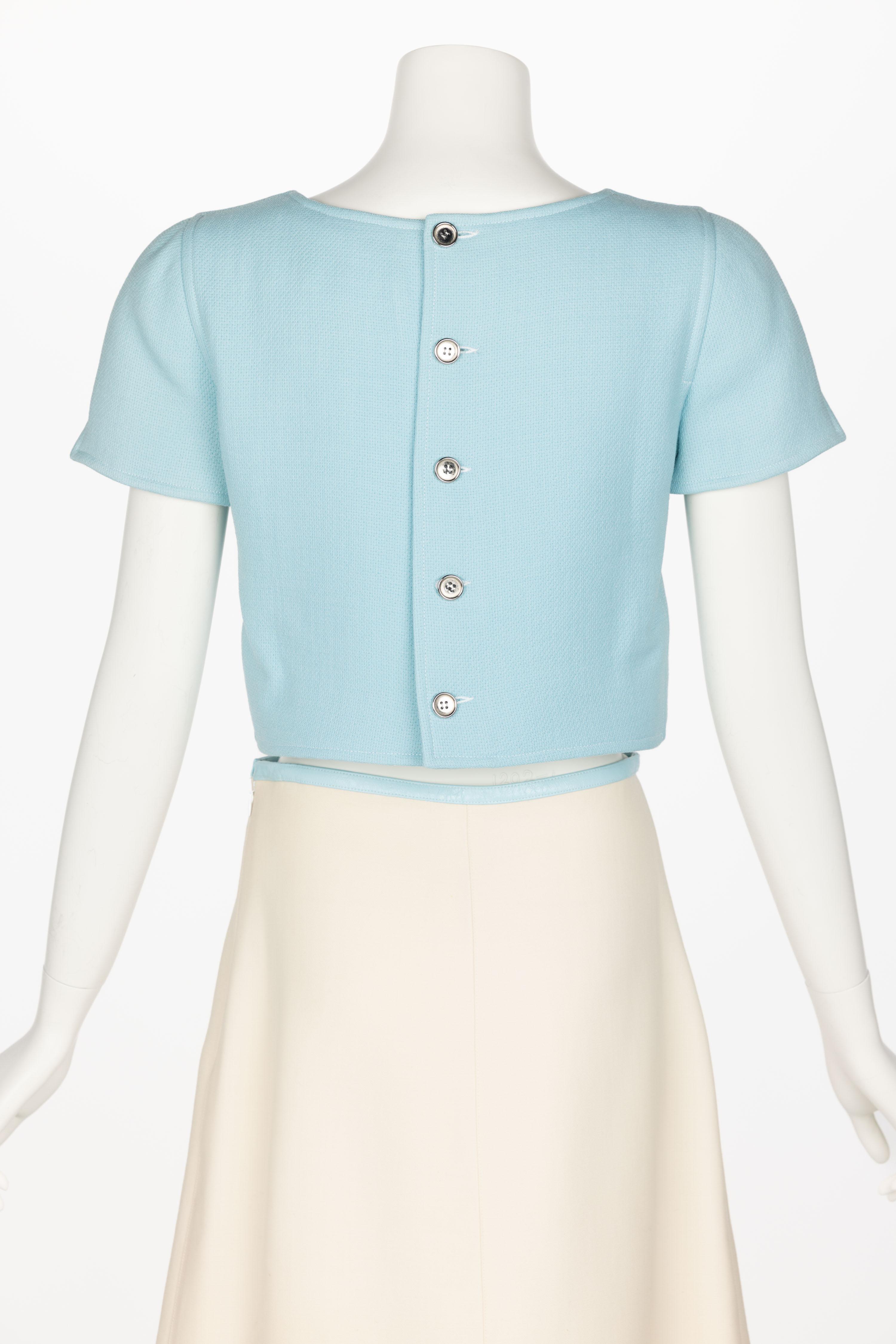 Vintage Courreges Paris Baby Blue Creme Cropped Top and Skirt Set 1