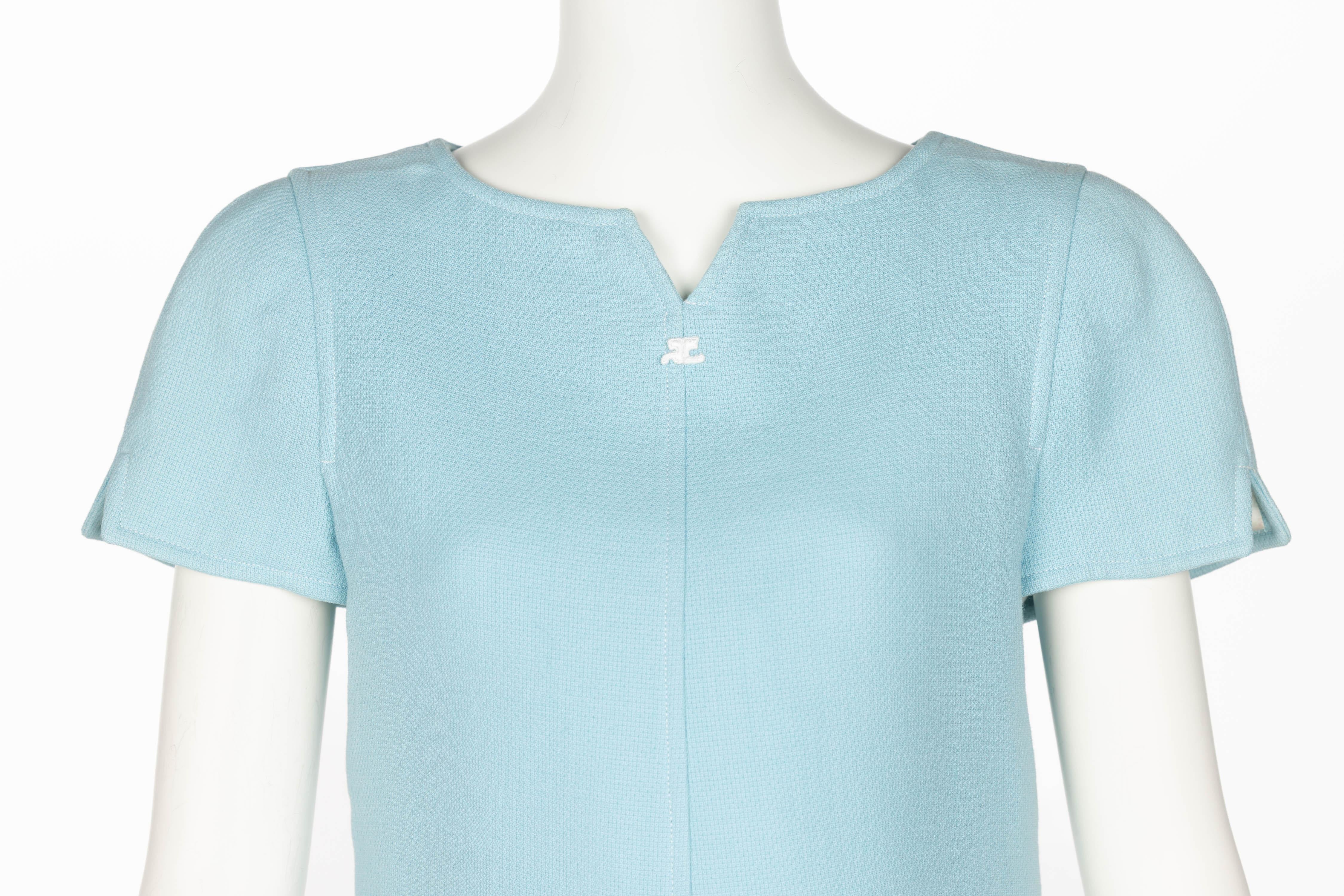 Vintage Courreges Paris Baby Blue Creme Cropped Top and Skirt Set 4