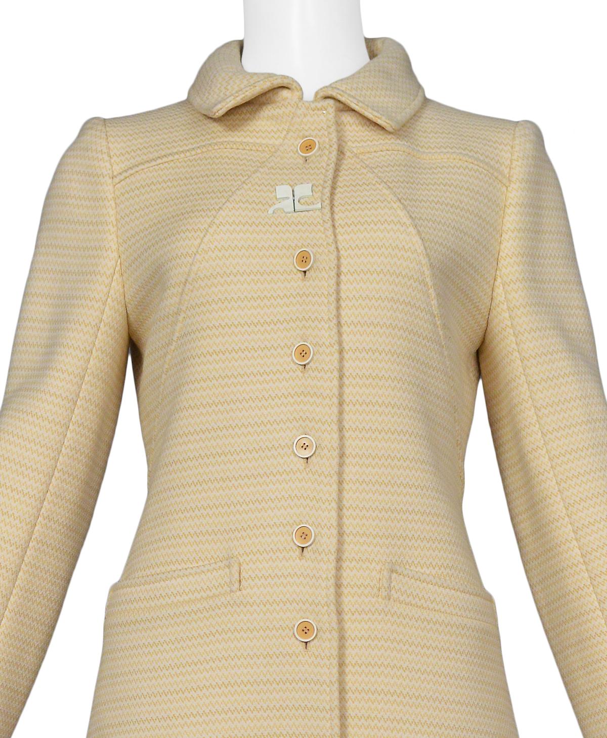 Beige Vintage Courreges Peach Wool Squiggle Coat For Sale