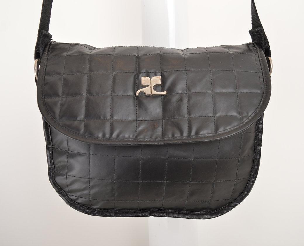 Women's Vintage Courrèges Quilted Black Nylon Satchel Body Bag For Sale