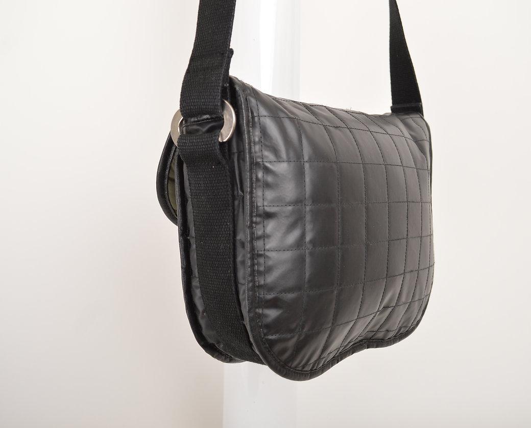 Vintage Courrèges Quilted Black Nylon Satchel Body Bag For Sale 1