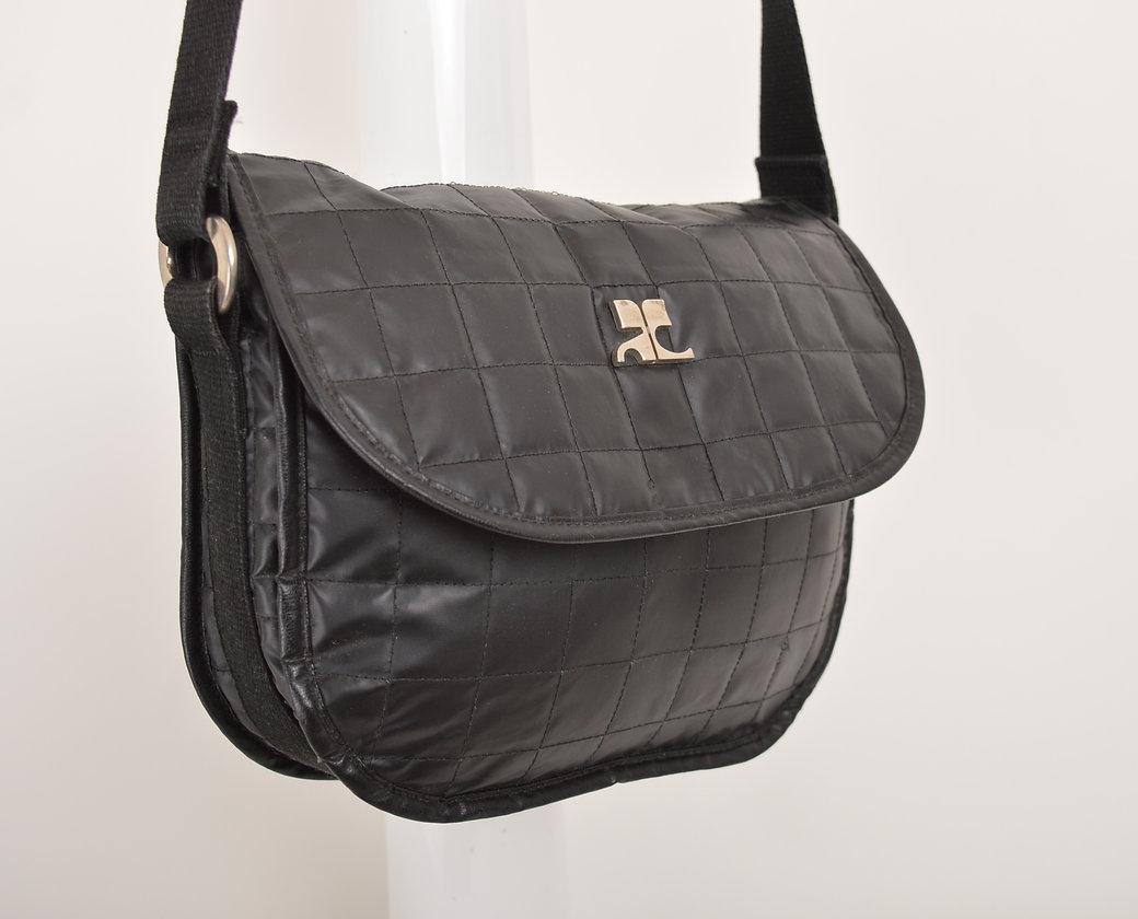 Vintage Courrèges Quilted Black Nylon Satchel Body Bag For Sale 5
