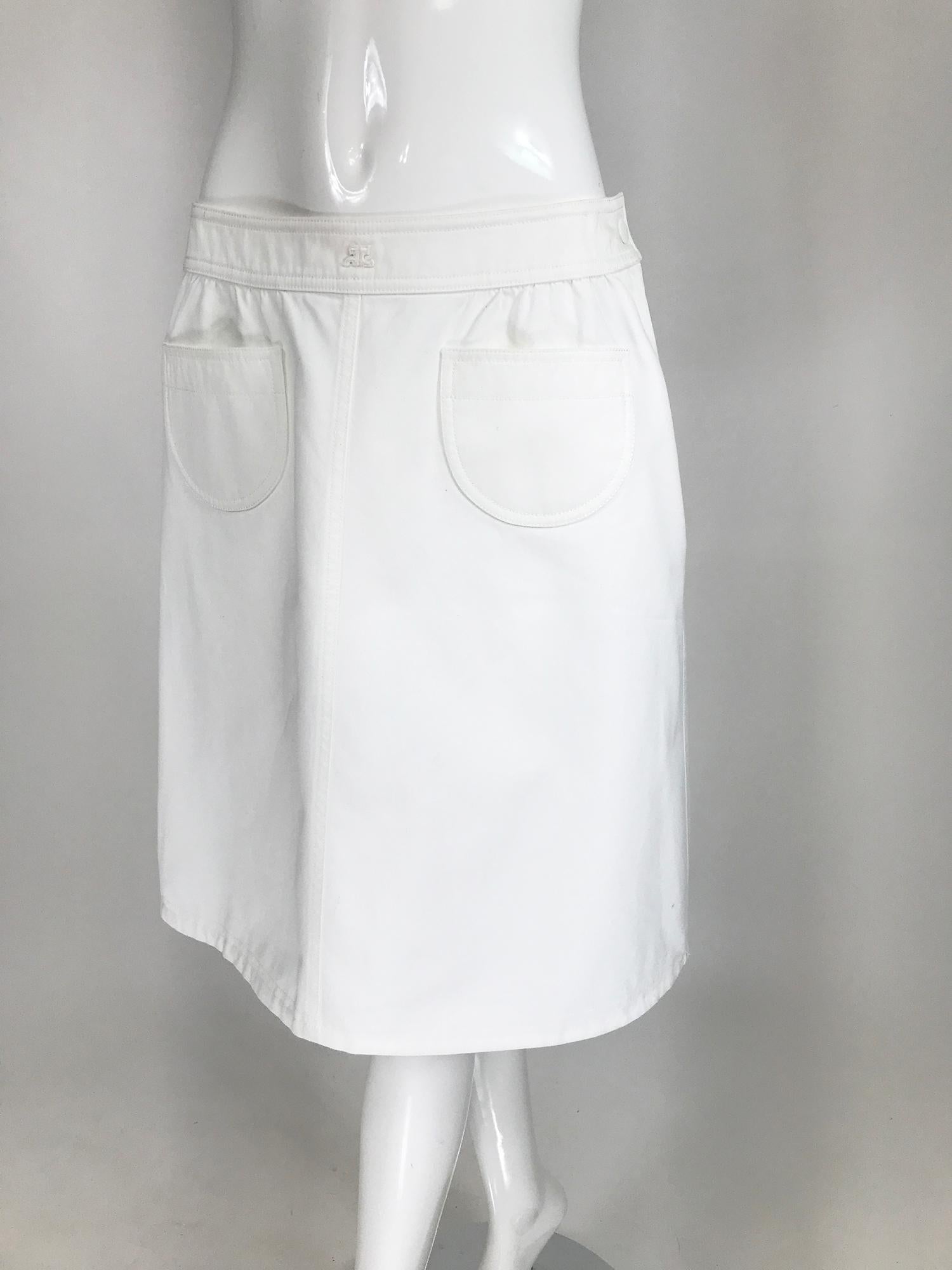 Vintage Courreges White Cotton Twill Pocket Front Skirt 40 5