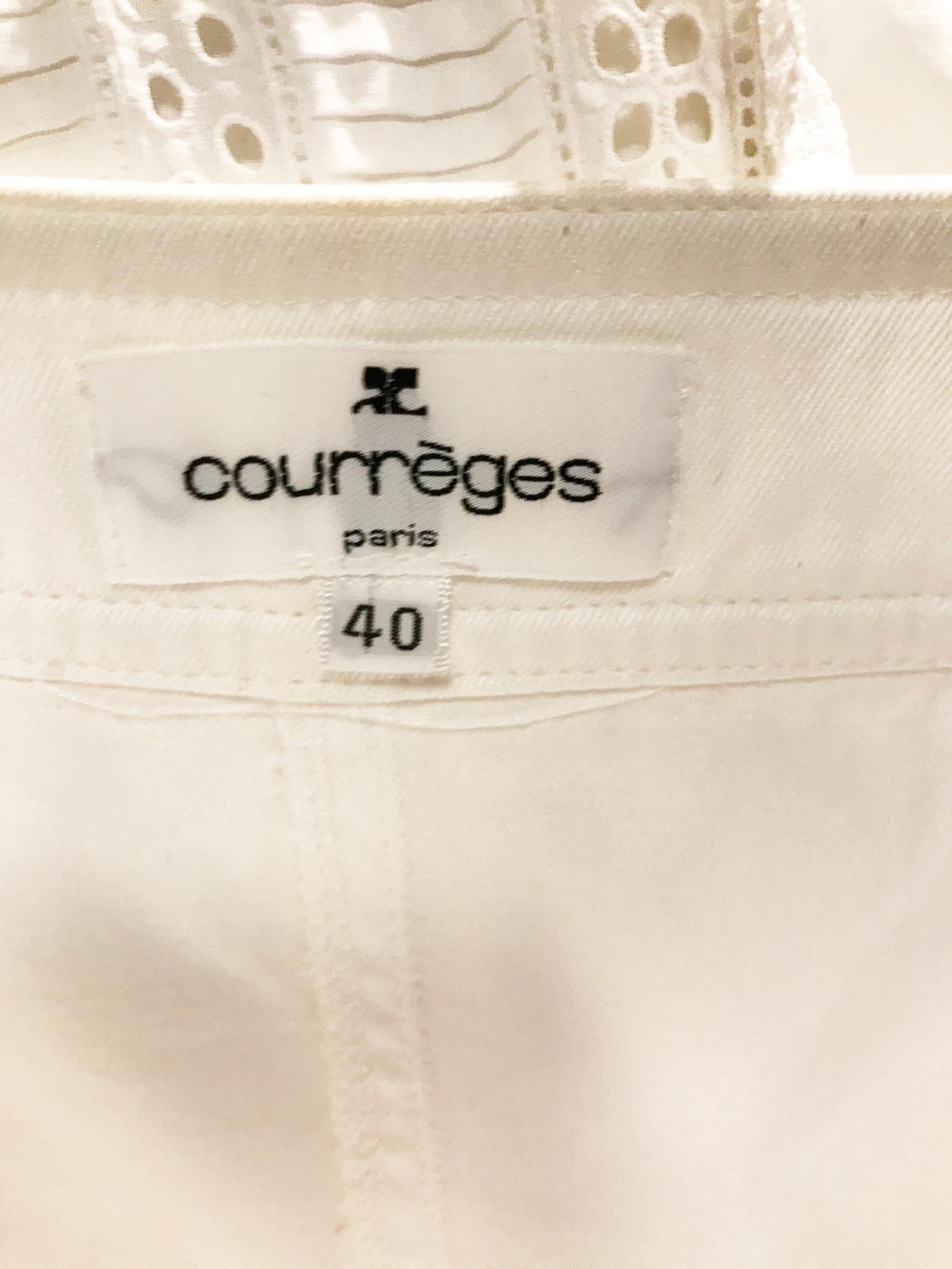 Vintage Courreges White Cotton Twill Pocket Front Skirt 40 7