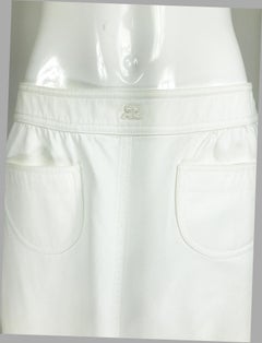 Vintage Courreges White Cotton Twill Pocket Front Skirt 40