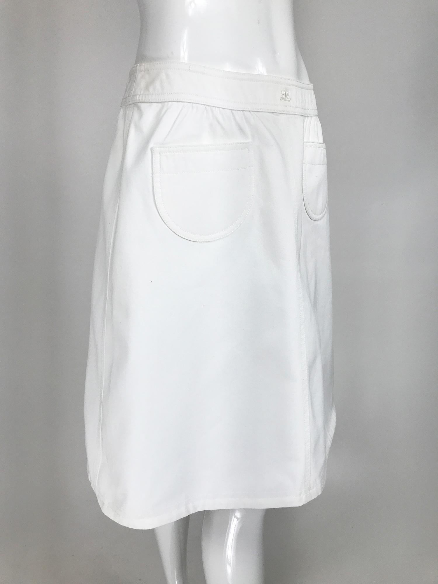 Gray Vintage Courreges White Cotton Twill Pocket Front Skirt 40