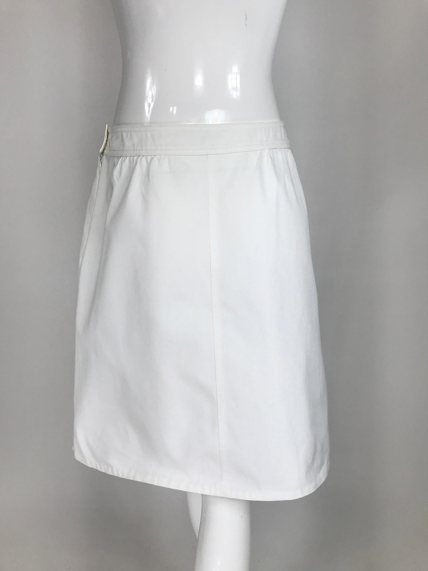 Vintage Courreges White Cotton Twill Pocket Front Skirt 40 1