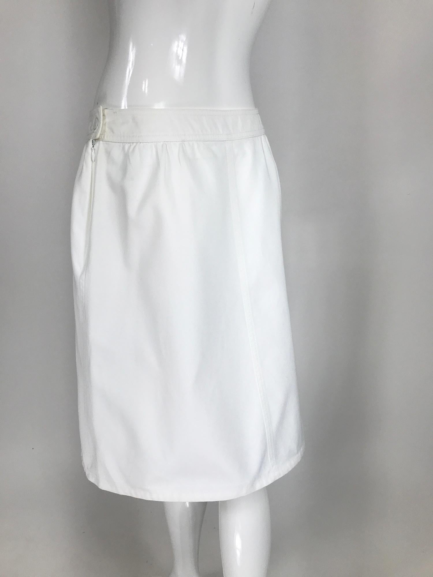 Vintage Courreges White Cotton Twill Pocket Front Skirt 40 2