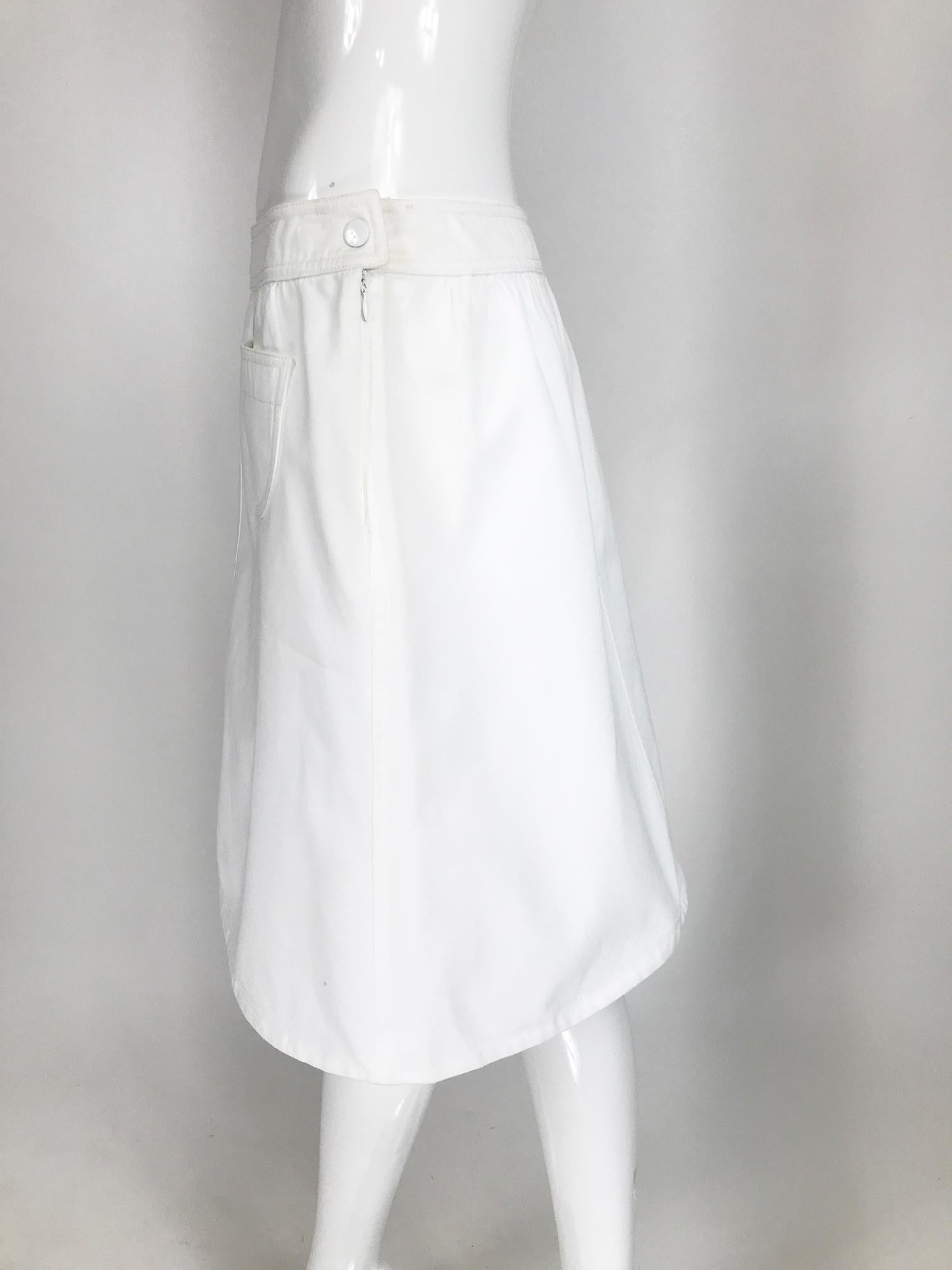 Vintage Courreges White Cotton Twill Pocket Front Skirt 40 3