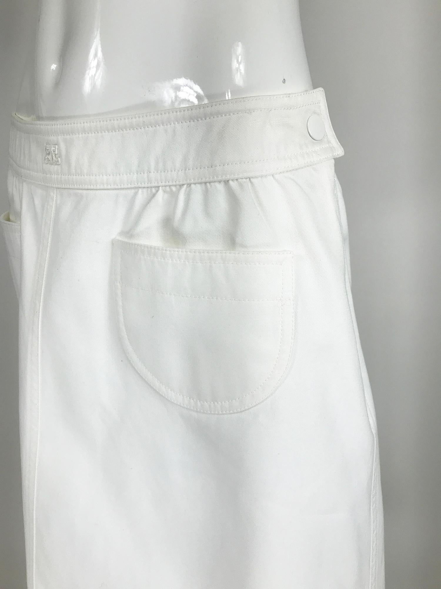 Vintage Courreges White Cotton Twill Pocket Front Skirt 40 4