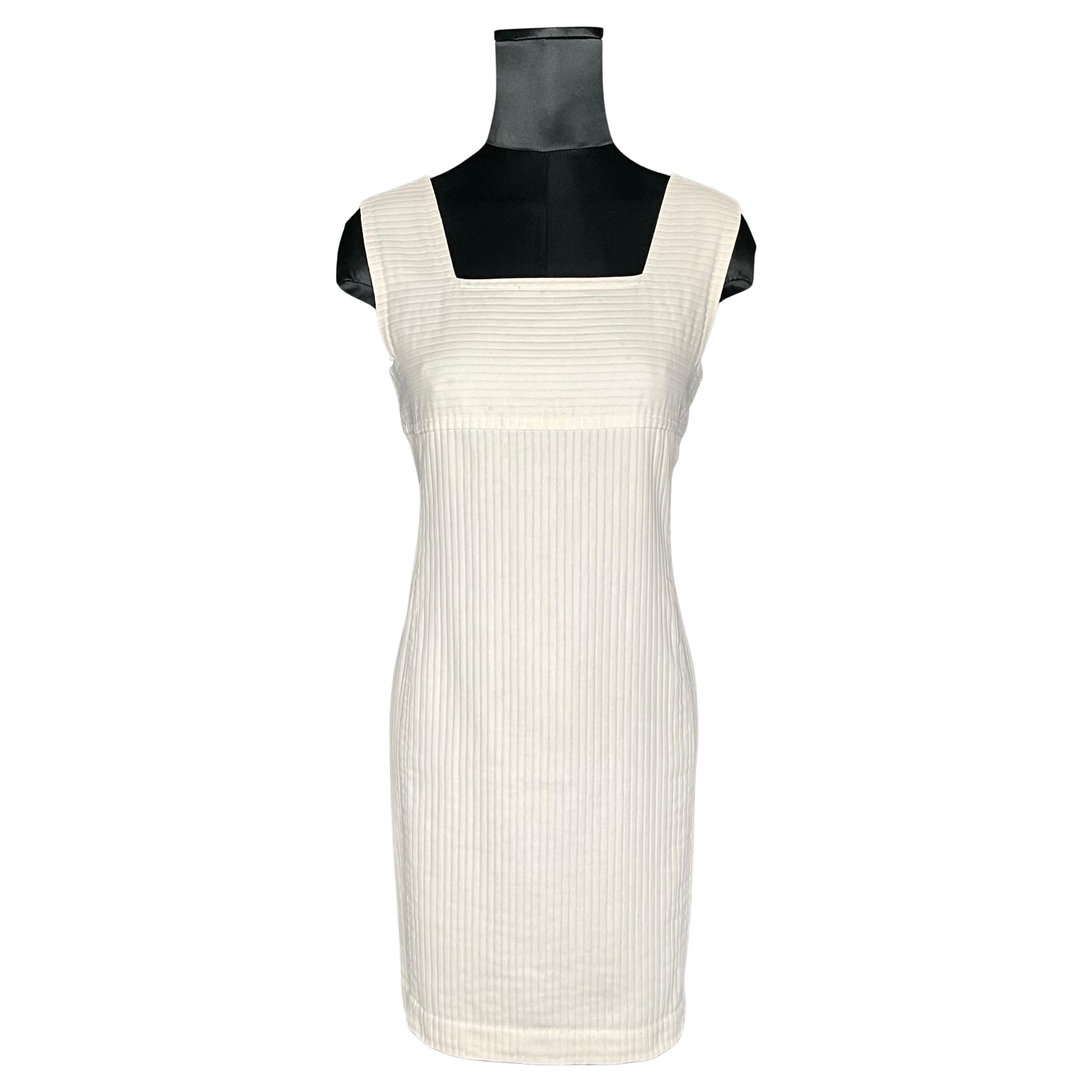 Vintage Courreges White Ribbed Dress For Sale
