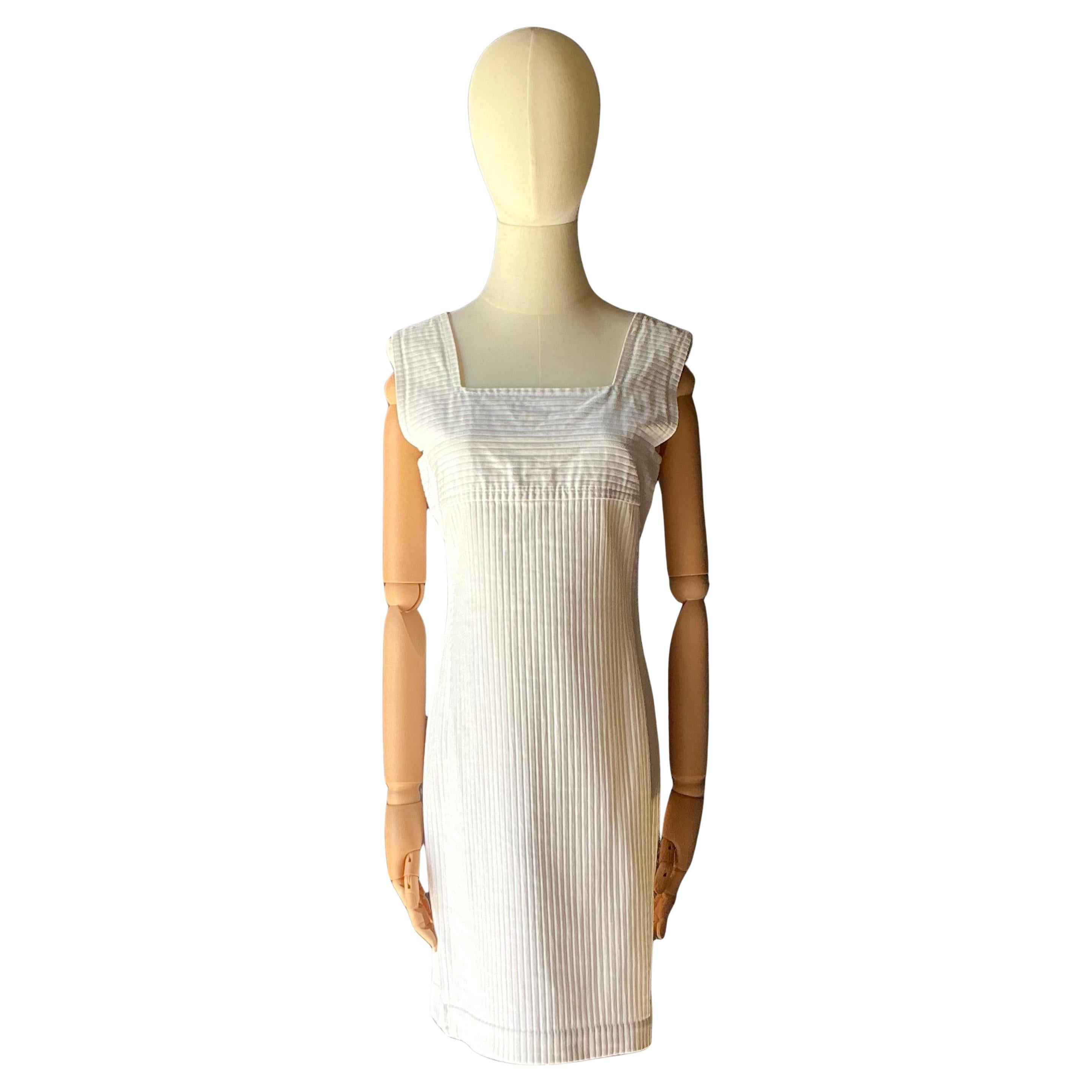 Vintage Courreges White Ribbed Dress