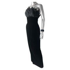 Vintage Couture Black Velvet and Organza Petals Sleeveless Evening Gown, size 8