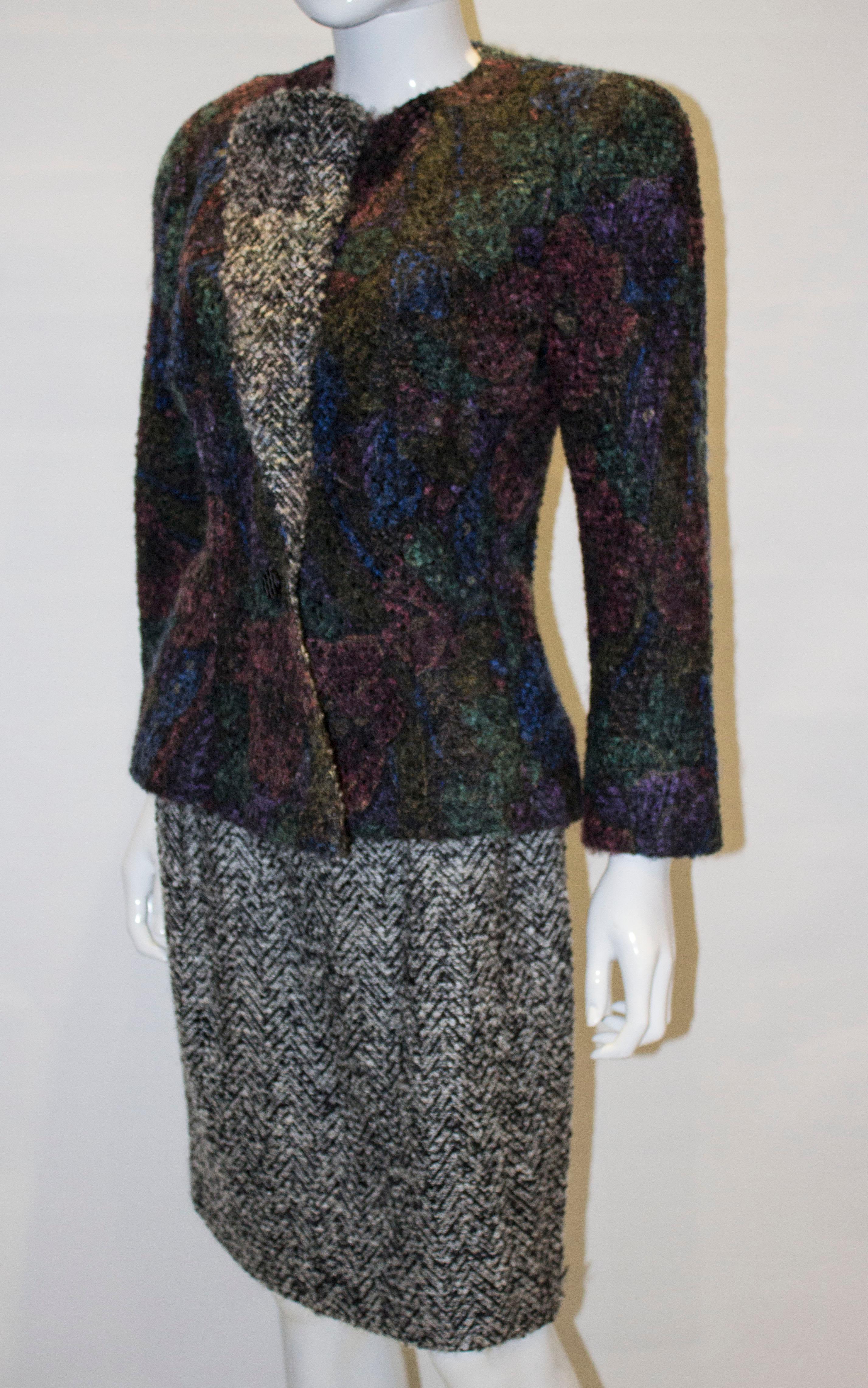 Black Vintage Couture Boucle Skirt  Suit For Sale