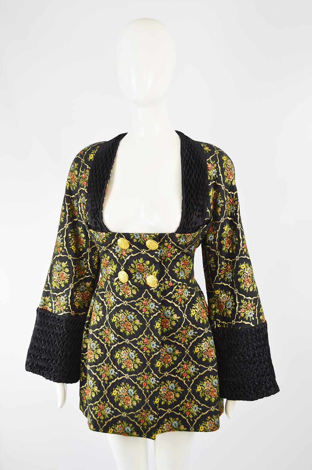 Women's Vintage Couture Brocade Hand Smocked Silk Frock Coat, 1980s