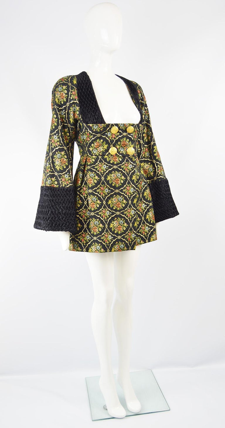 Vintage Couture Brocade Hand Smocked Silk Frock Coat, 1980s For Sale at 1stDibs