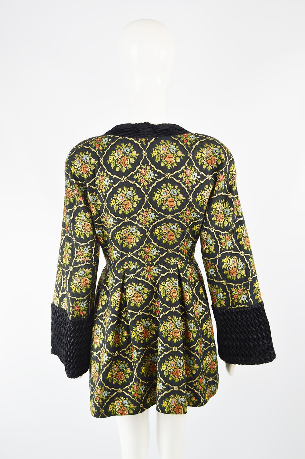 Vintage Couture Brocade Hand Smocked Silk Frock Coat, 1980s 4