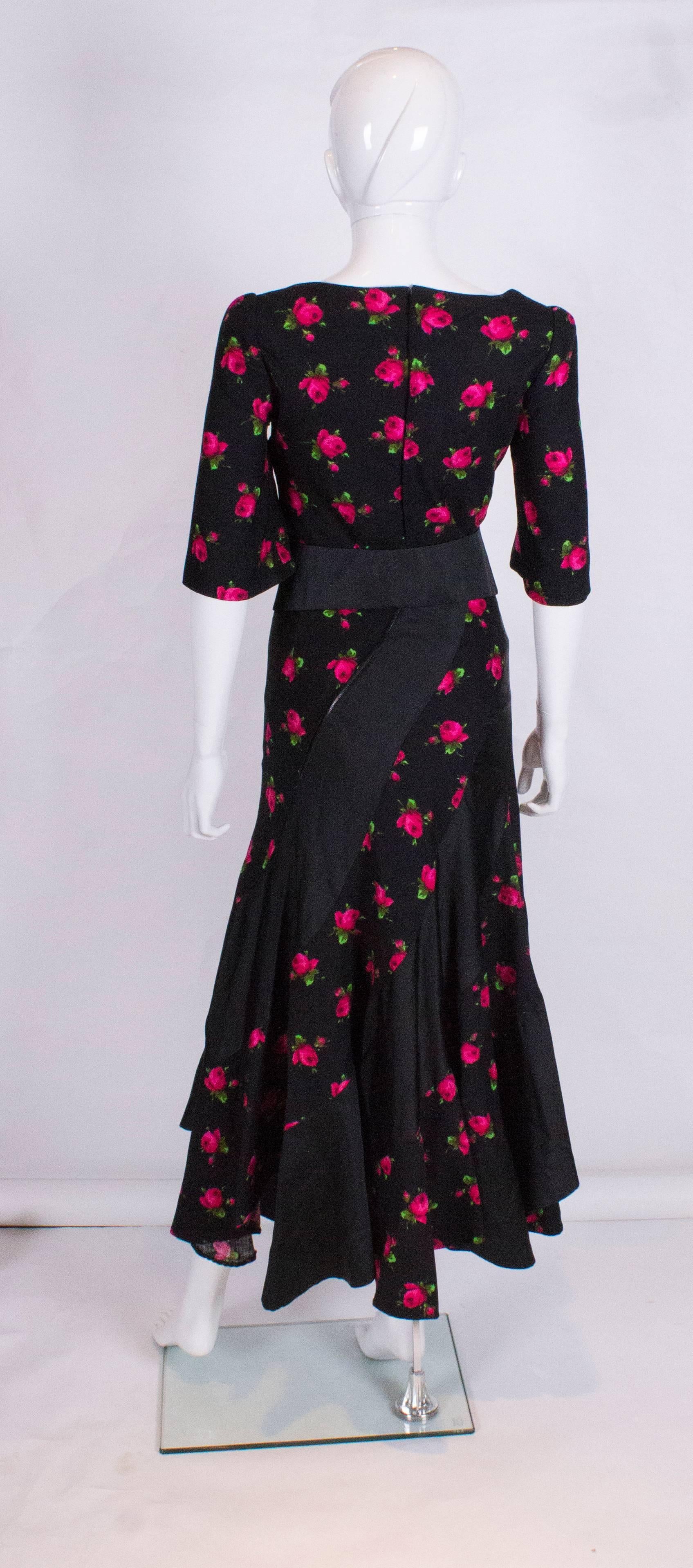 Women's Vintage Couture Evening Gown in Black and Pink
