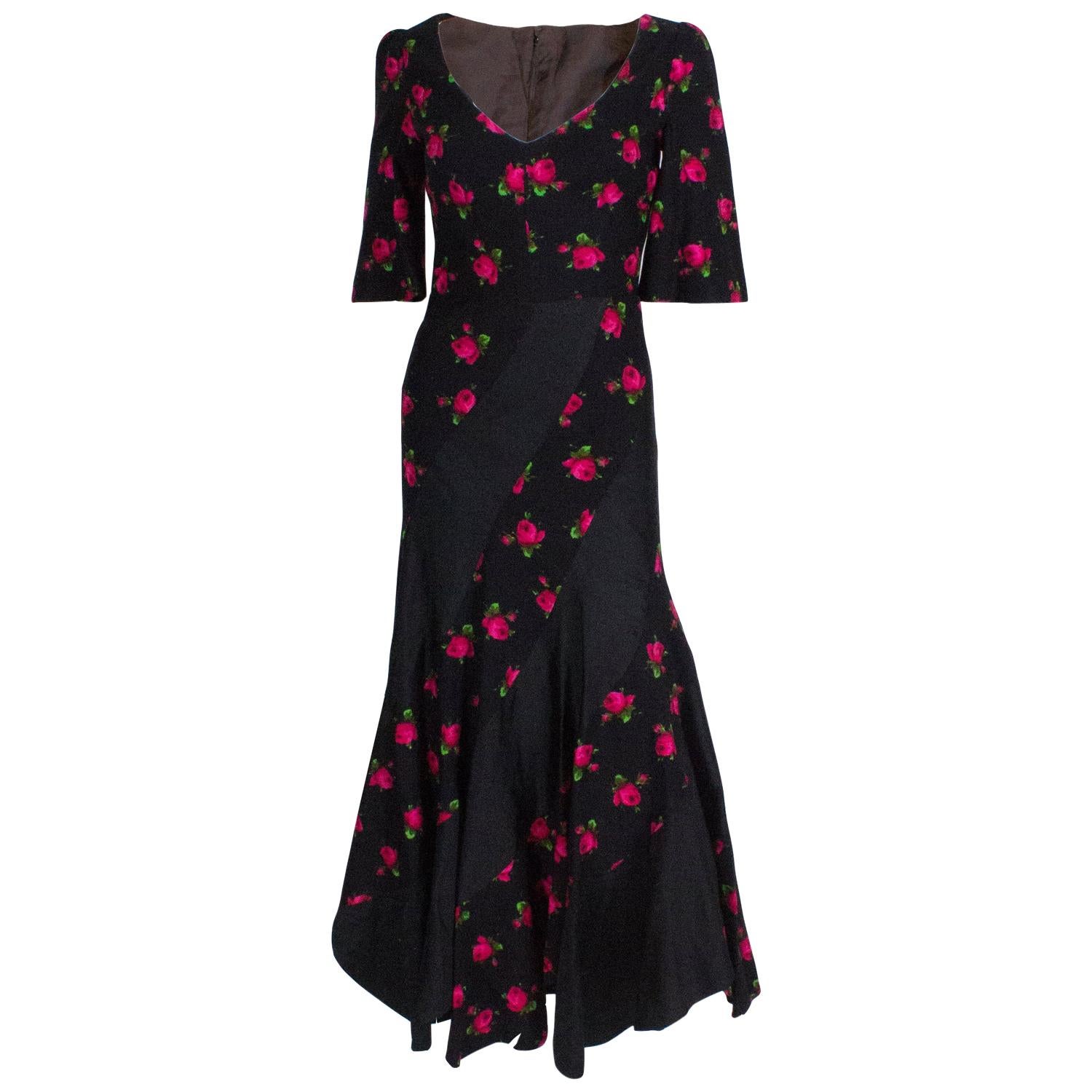 Vintage Couture Evening Gown in Black and Pink